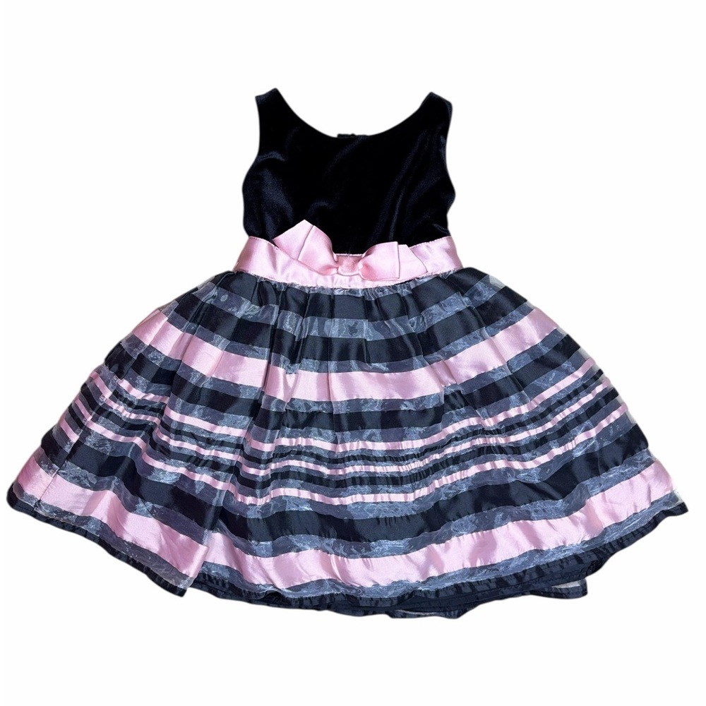 Chic Kids Dress with Pink and Black Stripes